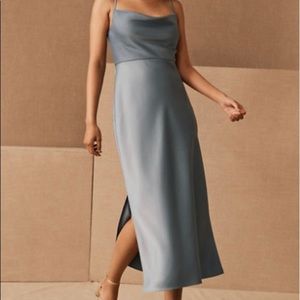 BHLDN Cali dress NEVER WORN, NWT, size 4, dusty blue bridesmaid dress, cowl neck